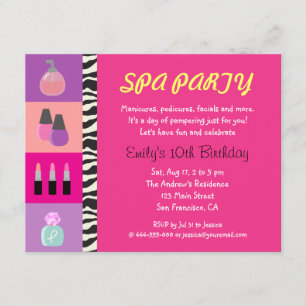 Colorful Girly Spa Birthday Party Invitation Kaart