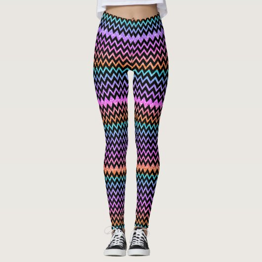 Colorful Glitter & Black Chevron Leggings (Voorkant)