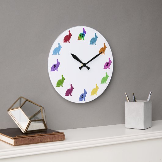 Colorful Glitter Bunny Rabbits Wall klok (Kantoor)