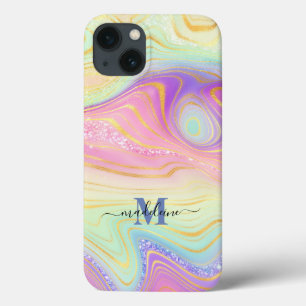 Colorful Glitter Iridescent Marble Agate Hoesje-Ma iPhone 13 Hoesje
