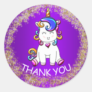 Colorful Glitter Paars Unicorn Birthday Ronde Sticker