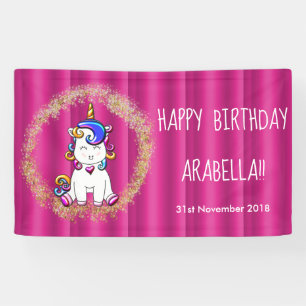 Colorful Glitter Pink Unicorn Birthday Spandoek