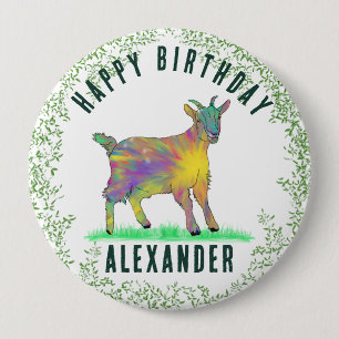 Colorful Goat voegt naam Happy Birthday toe Ronde Button 4,0 Cm
