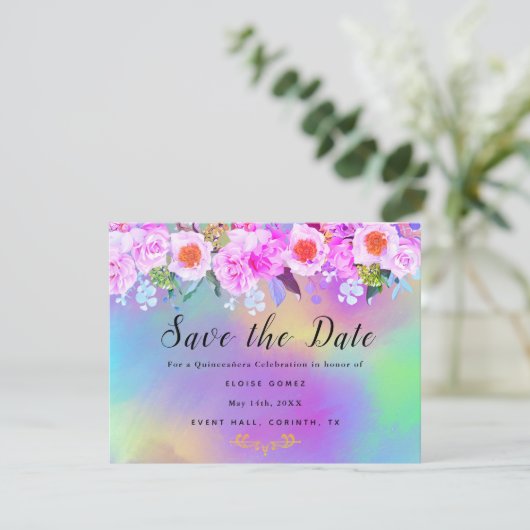 Colorful Gold Quinceañera Enregistrer la carte Dat (Debout devant)