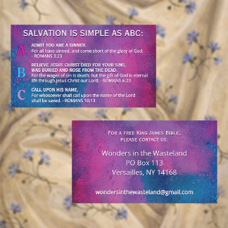Colorful Gospel ABC's Salvation Christian Ministry Visitekaartje