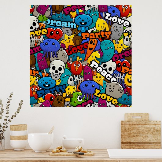 Colorful Graffiti Character Pattern Poster (Keuken)