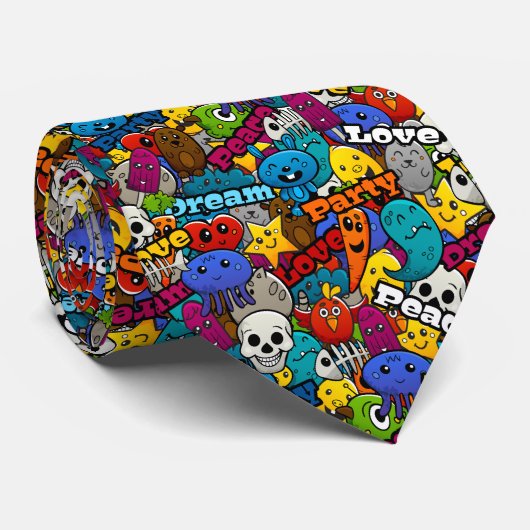 Colorful Graffiti Character Pattern Stropdas (Opgerold)