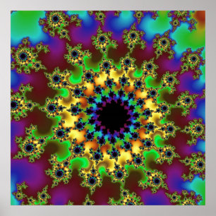 Colorful Green, Burgundy en Yellow Fractal Poster