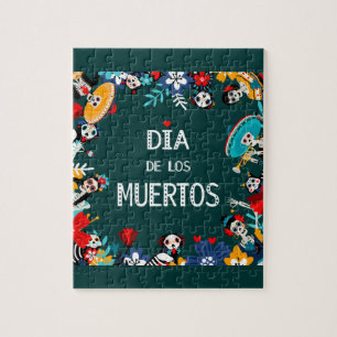Colorful Green Dia de los Muertos Circle of Life Legpuzzel