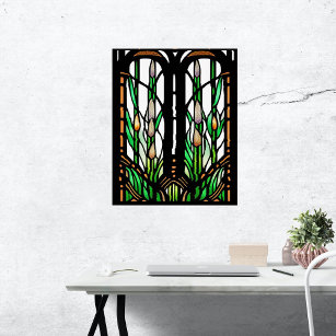 Colorful Green Reeds Art Nouveau Glas in lood Poster