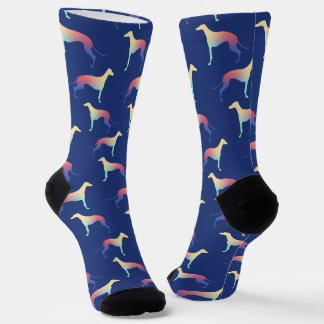 Colorful Greyhound Silhouette Pattern Blue Sokken