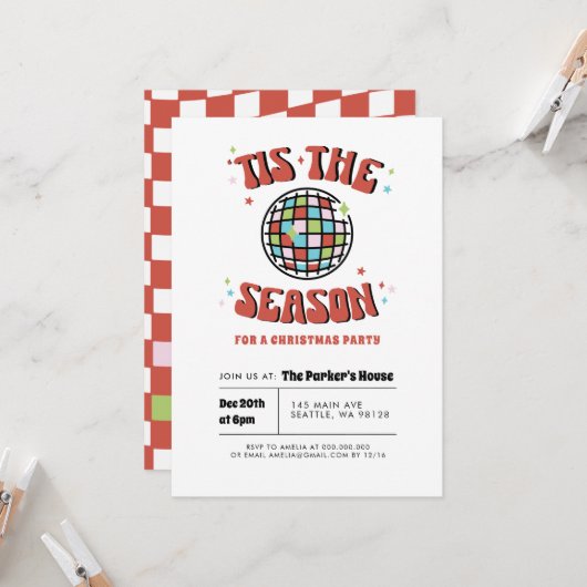 Colorful Groovy Retro Disco kerstparty Kaart (Voorkant / Achterkant in situ)