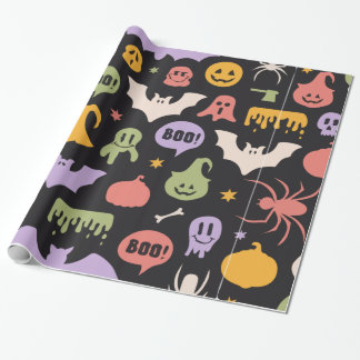 Colorful Halloween Black Background Trick or treat Cadeaupapier