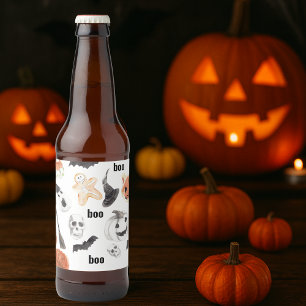 Colorful Halloween Scary Pattern  Happy Halloween Bier Etiket