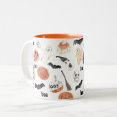 Colorful Halloween Scary Pattern Tweekleurige Koffiemok (Voorkant links)