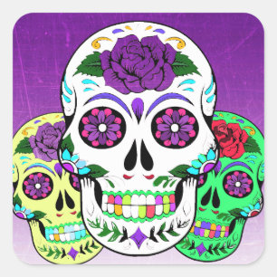 Colorful Halloween Sugar Skulls Vierkante Sticker