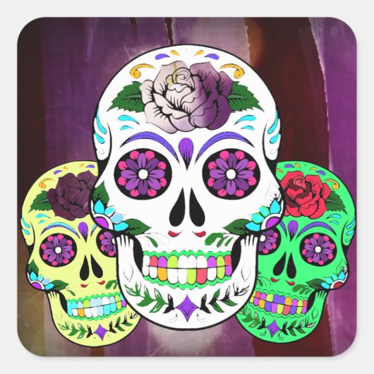 Colorful Halloween Sugar Skulls Vierkante Sticker (Voorkant)