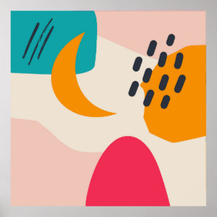 Colorful Hand Drawn Organic Shape Modern Art Poster