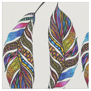 Colorful Hand Drawn Pattern Feathers Stof