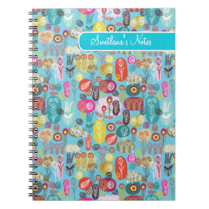 Colorful Hand Drawn Retro Flowers-Monogram Notitieboek