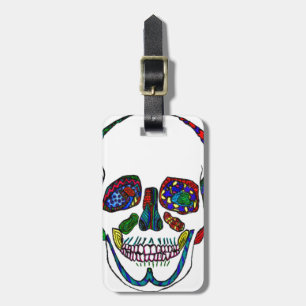 Colorful Hand Drawn Sugar Skull Mosaic Bagagelabel