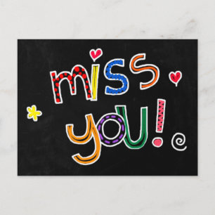 Colorful Hand Drawn Typography Red Heart Miss U Briefkaart