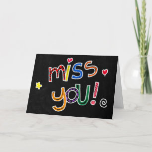 Colorful Hand Drawn Typography Red Heart Miss U Kaart