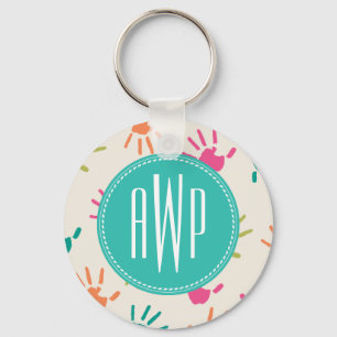 Colorful Handprint Monogram leraar Sleutelhanger