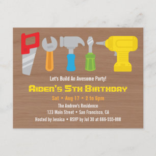 Colorful Handyman Tools Birthday Party Invitations Kaart