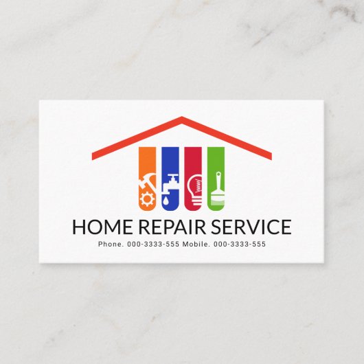 Colorful Handyman Tools Rooftop Visitekaartje (Voorkant)