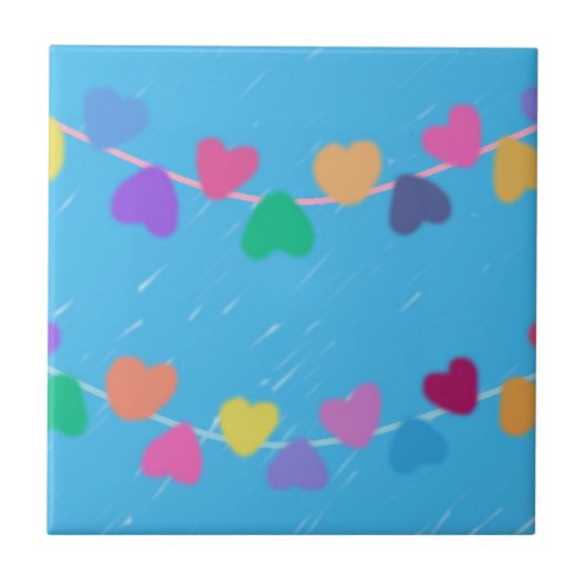 Colorful Hanging Hearts Tile Tegeltje (Voorkant)