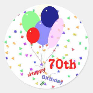 Colorful Happy 70th Birthday Balloons Ronde Sticker
