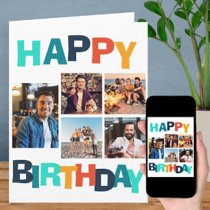 Colorful Happy Birthday 5 Foto Collage Kaart