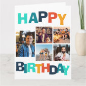 Colorful Happy Birthday 5 Foto Collage Kaart (Voorkant)