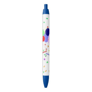 Colorful Happy Birthday-ballonnen Blauwe Inkt Pen