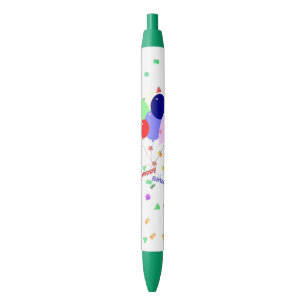 Colorful Happy Birthday-ballonnen Zwarte Inkt Pen