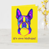 Colorful Happy Birthday Boston Terrier Kaart (Gele Bloem)