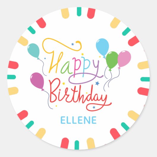 Colorful Happy Birthday Classic Round sticker (Devant)