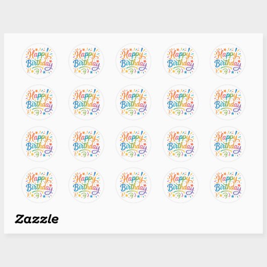 Colorful Happy Birthday Ronde Sticker (Vel)