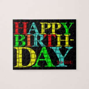 Colorful Happy Birthday-tekst met zwarte achtergro Legpuzzel