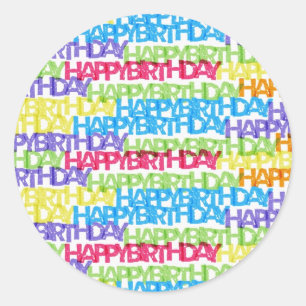 Colorful Happy Birthday Word Art Ronde Sticker
