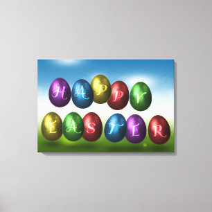 Colorful Happy Easter Eggs Canvas Afdruk