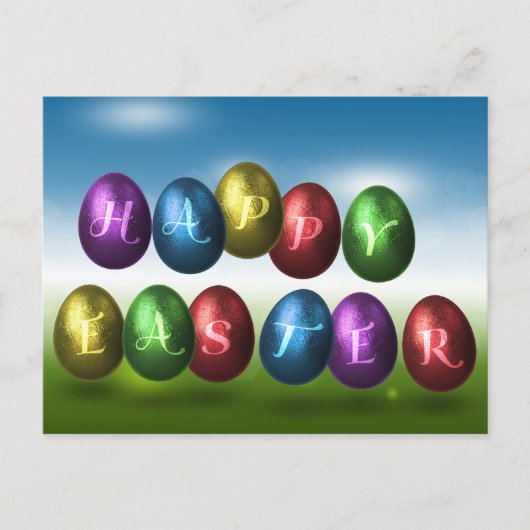 Colorful Happy Easter Eggs Holiday Briefkaart (Voorkant)