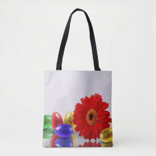 Colorful Happy Easter Eggs met Gerbera Draagtas