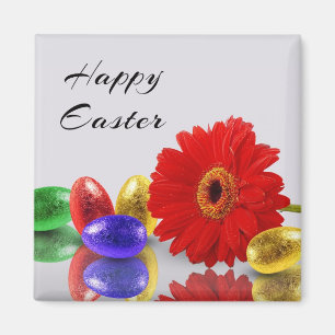 Colorful Happy Easter Eggs met Gerbera Magneet