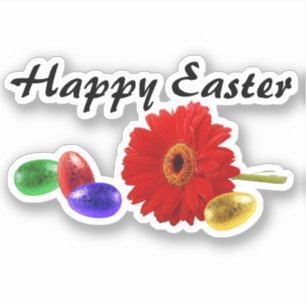Colorful Happy Easter Eggs met Gerbera Sticker