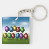Colorful Happy Easter Eggs Sleutelhanger (Achterkant)