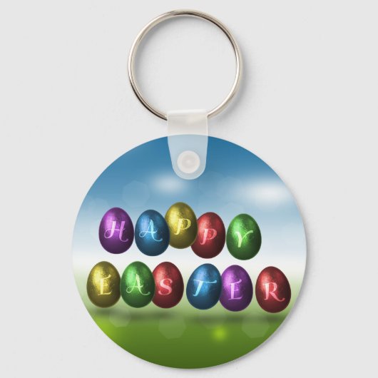 Colorful Happy Easter Eggs Sleutelhanger (Voorkant)