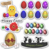 Colorful Happy Easter Eggs Sticker Set (Voorkant)