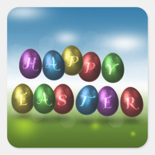 Colorful Happy Easter Eggs Vierkante Sticker